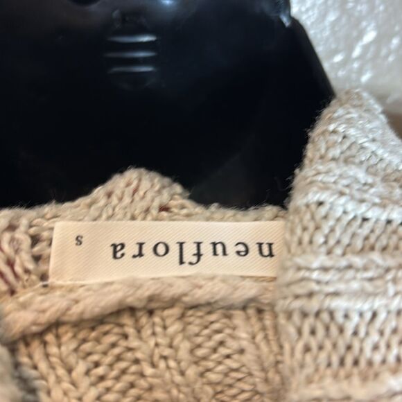 Neuflora women’s small beige turtleneck sweater square waffle knit oversized - Picture 5 of 5